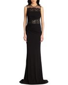 David Meister Lace-Inset Jersey Gown - Lyst