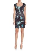 Marchesa Voyage Feather-Print Satin Dress - Lyst