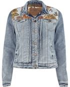 River Island Light Wash Tapestry Panel Denim Jacket - Lyst