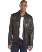 Vince Camuto Black Leather Zip And Pocket Front Moto Jacket - Lyst