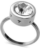 T Tahari Silvertone Round Crystal Ring - Lyst