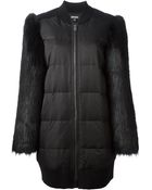 DKNY Faux Fur Sleeve Padded Coat - Lyst