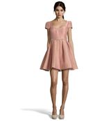 Notte By Marchesa Gold Pink Metallic Brocade Short Sleeve Cocktail Dress - Lyst