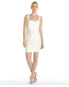 BCBGMAXAZRIA Ivory Satin And Mesh Crossbody Bandage 'Rivas' Dress - Lyst