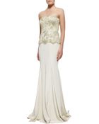 Badgley Mischka Collection Strapless Brocade-bodice Gown - Lyst