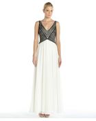 Aidan Mattox Black And White Chiffon Ribbon Crochet Bodice Gown - Lyst