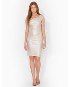Lauren by Ralph Lauren Cap-Sleeved Cowlneck Dress - Lyst
