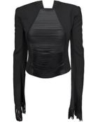 Junya Watanabe Fringe Slash Front Long Sleeve Top Black - Lyst