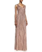 Aidan Mattox Sleeveless V-Neck Beaded Gown - Lyst