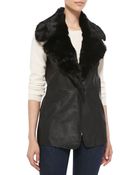 Bagatelle Leather Vest With Fur Collar - Lyst