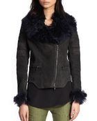 3.1 Phillip Lim Rabbit Fur-trimmed Suede Motorcycle Jacket - Lyst