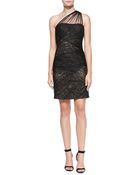 Ml Monique Lhuillier One-Shoulder Shirred Tulle Cocktail Dress - Lyst