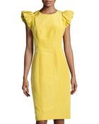 Carolina Herrera Faille Ruffle-Sleeve Sheath Dress - Lyst