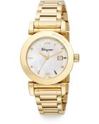 Ferragamo Diamond Mother-of-pearl Goldtone Stainless Steel Engraved Watch - Lyst