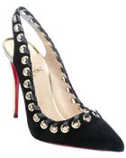Christian Louboutin Black Suede Whipstitch 'Ostri Sling 100' Slingbacks - Lyst