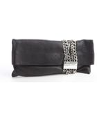 Jimmy Choo Black Leather and Chain Chandra Clutch Bag - Lyst