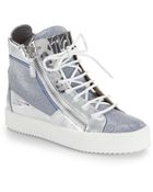 Giuseppe Zanotti Metallic-paneled Studded High-top Sneakers - Lyst