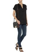 Vince Leather-Trimmed Silk Top - Lyst