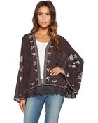 Free People Embroidered Kimono Jacket - Lyst