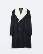 Zara Blue Coat With Fur Collar - Lyst