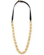 Tory Burch Winchel Faux Pearl, Chain & Saffiano Leather Strap Necklace - Lyst
