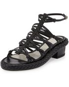 Jason Wu Strappy Embossed Leather Midheel Sandal - Lyst