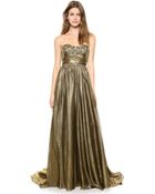 Marchesa Full Foil Chiffon Gown - Gold - Lyst