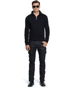 Ralph Lauren Black Label Suede-Trim Half-Zip Sweater - Lyst