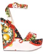 Dolce & Gabbana 150Mm Printed Silk Brocade Wedge Sandals - Lyst