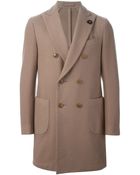Lardini Double Breasted Overcoat - Lyst