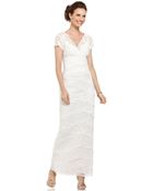 Marina Short-Sleeve Beaded Lace Gown - Lyst