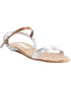 Stella McCartney Silver Leather Jewel Studded Flat Sandals - Lyst