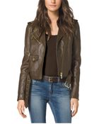 Michael Kors Cropped Leather Moto Jacket - Lyst