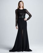 Naeem Khan Longsleeve Beaded Slit Gown - Lyst