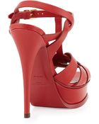 Saint Laurent Tribute Leather Platform Sandal Rouge - Lyst