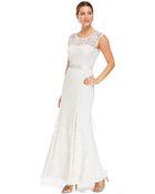 Betsy & Adam Illusion Lace Belted Gown - Lyst