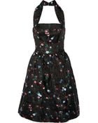 Oscar de la Renta Floral-Embroidered Gauze Halterneck Dress - Lyst