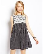 Asos Swing Dress In Spot With Crochet Lace - Lyst