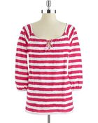 Jones New York Three Quarter Sleeved Peasant Top - Lyst