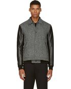 Miharayasuhiro Black Tweed and Leather Layered Bomber Jacket - Lyst
