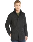 Kenneth Cole Reaction Charcoal Wool Blend Faux Leather Trimmed Zip Front Coat - Lyst