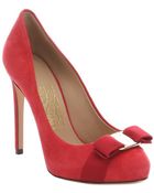 Ferragamo Red Suede Grosgrain Bow 'Rilly' Platform Pumps - Lyst
