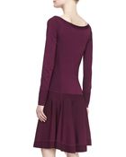 Donna Karan New York Long-Sleeve Fit-And-Flare Dress With Dropped Waist - Lyst