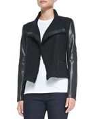 Vince Leather-Sleeve Boucle Scuba Jacket - Lyst
