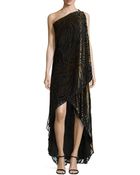Halston Heritage One-Shoulder Velvet Draped Gown - Lyst