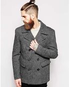 Asos Harris Tweed Peacoat - Lyst