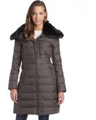London Fog Iron Quilted Faux Fur Trimmed Belted Down Three-Quarter Coat - Lyst