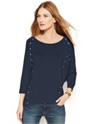 Michael Kors Michael Dolman-Sleeve Grommet-Trim Top - Lyst