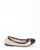 Miu Miu Blush And Black Patent Leather Studded Bow Tie Accent Ballet Flats - Lyst