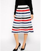 Asos Pleated Midi Skirt In Stripe - Lyst